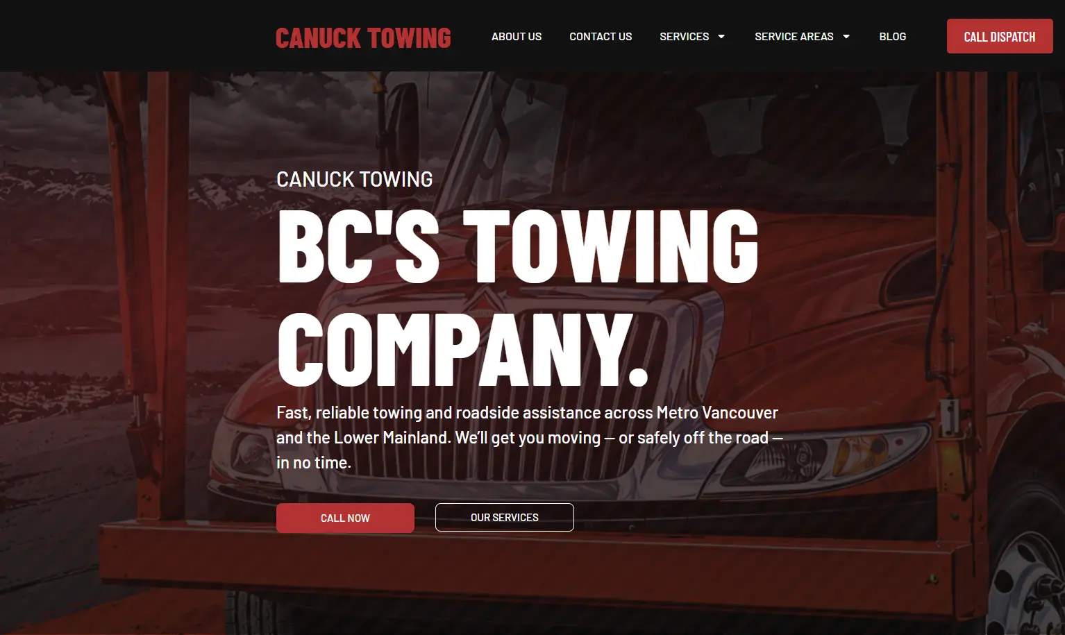 Canuck Towing website homepage