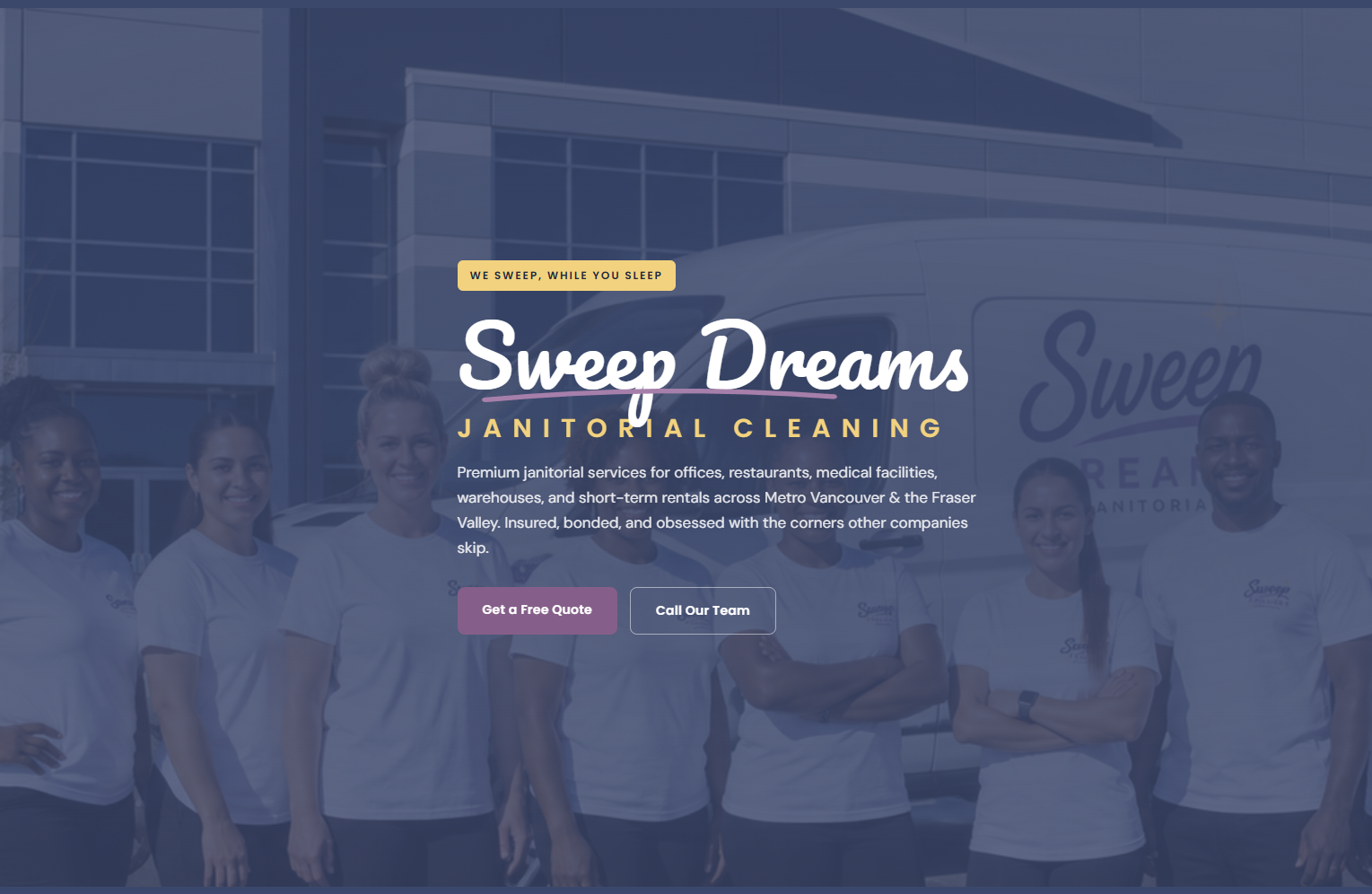 Sweep Dreams Janitorial website homepage